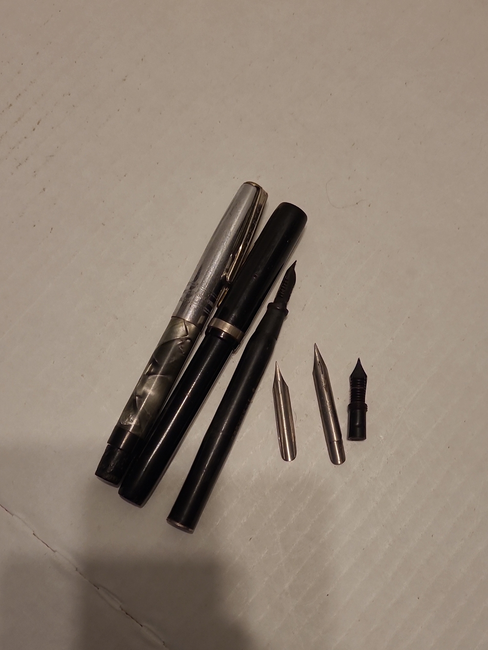 Classic Vintage Black Fountain Pens with Silver Accents and Extra Nibs